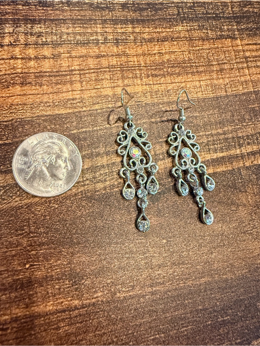 Vintage-Inspired Silver Chandelier Drop Earrings - Sparkling Crystal Accents